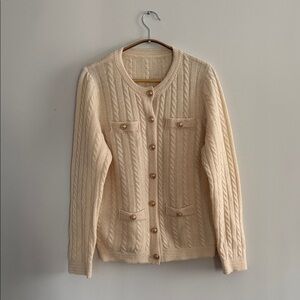 Women's Cream Cable Knit Button-Front Cardigan